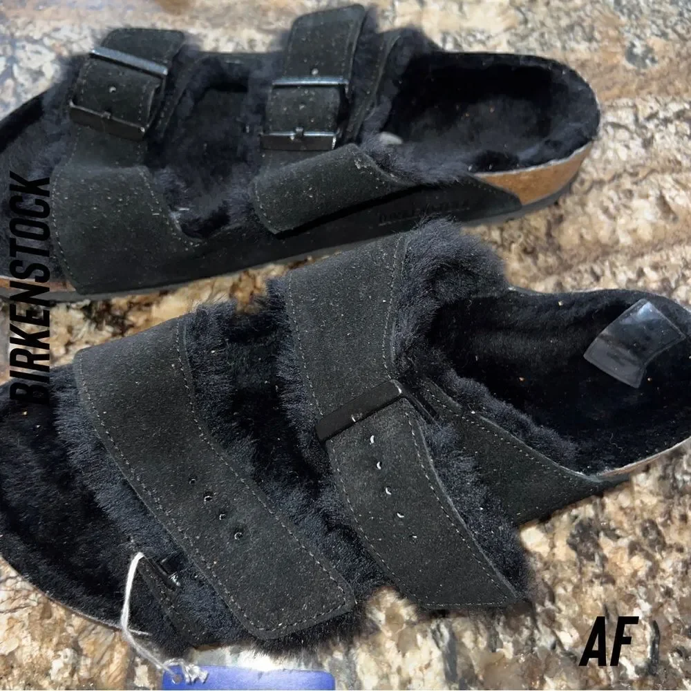 BIRKENSTOCK ARIZONA SHEARLING SUEDE LEATHER IN BLACK NWT
